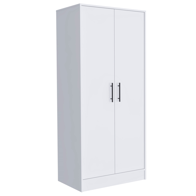 Pemberly Row Two-Door Wood Armoire with Wardrobe & Drawer in White