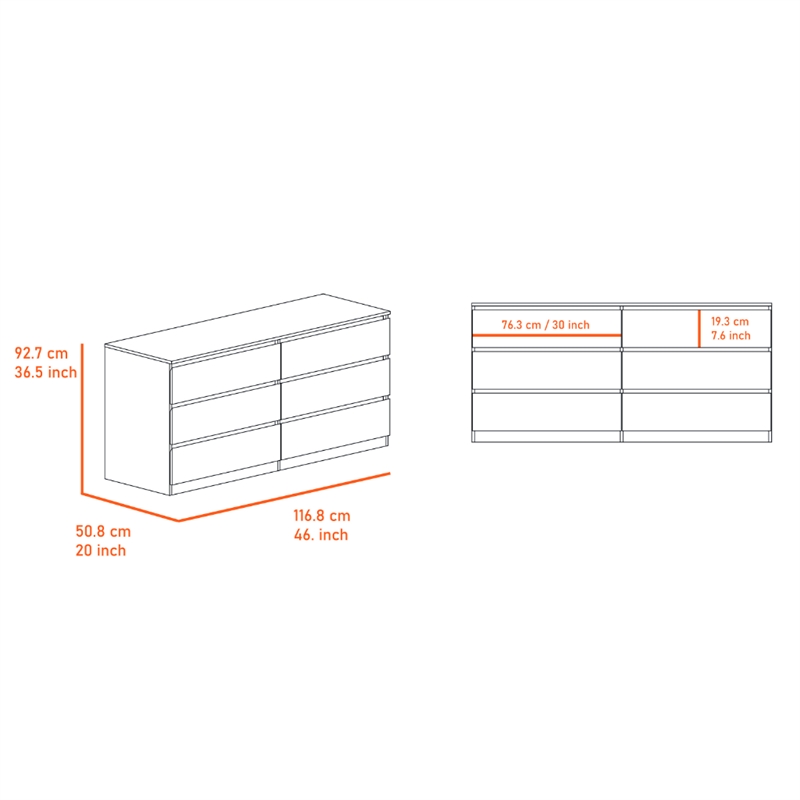 Pemberly Row 6-Drawer Wood Double Dresser in White Finish