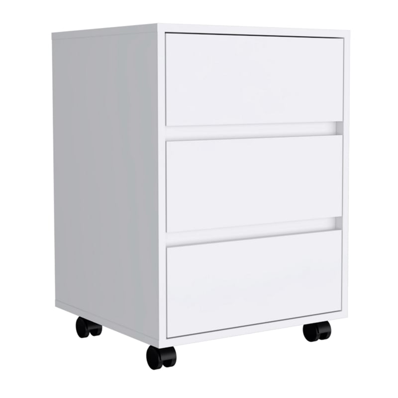 Pemberly Row White Modern 3-Drawer Filing Cabinet with Wheels