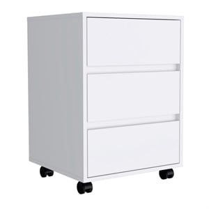 Pemberly Row White Modern 3-Drawer Filing Cabinet with Wheels