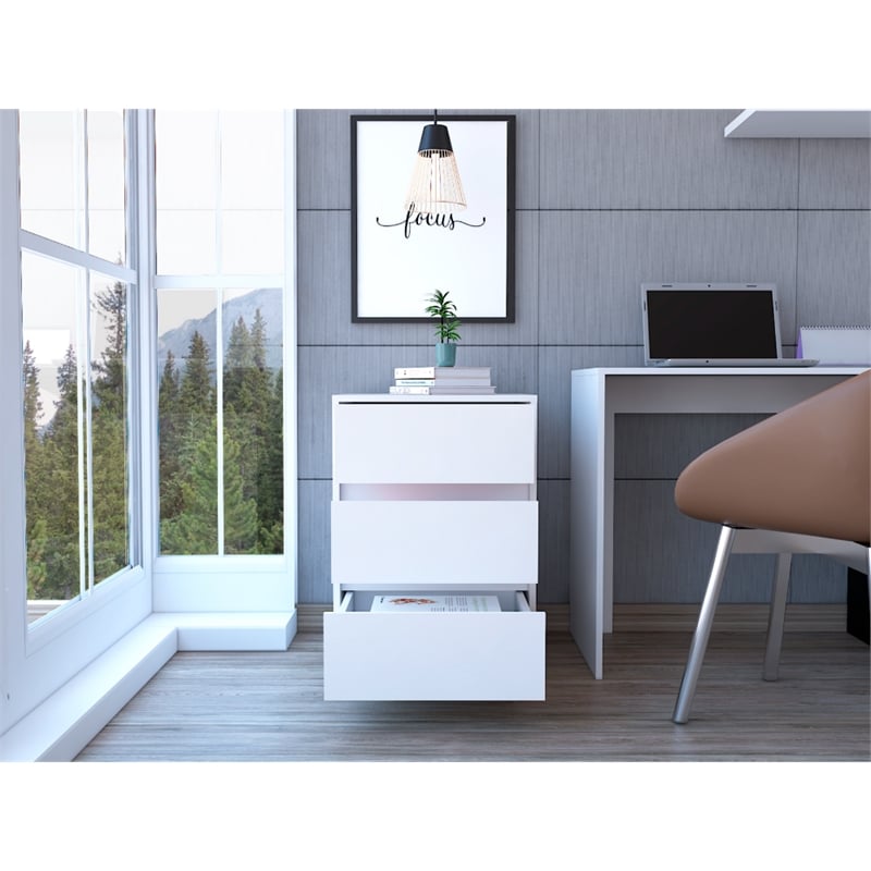 Pemberly Row White Modern 3-Drawer Filing Cabinet with Wheels