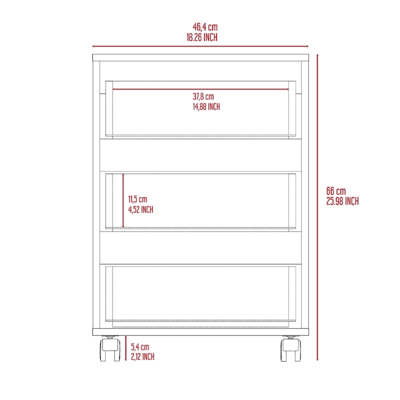 Pemberly Row White Modern 3-Drawer Filing Cabinet with Wheels