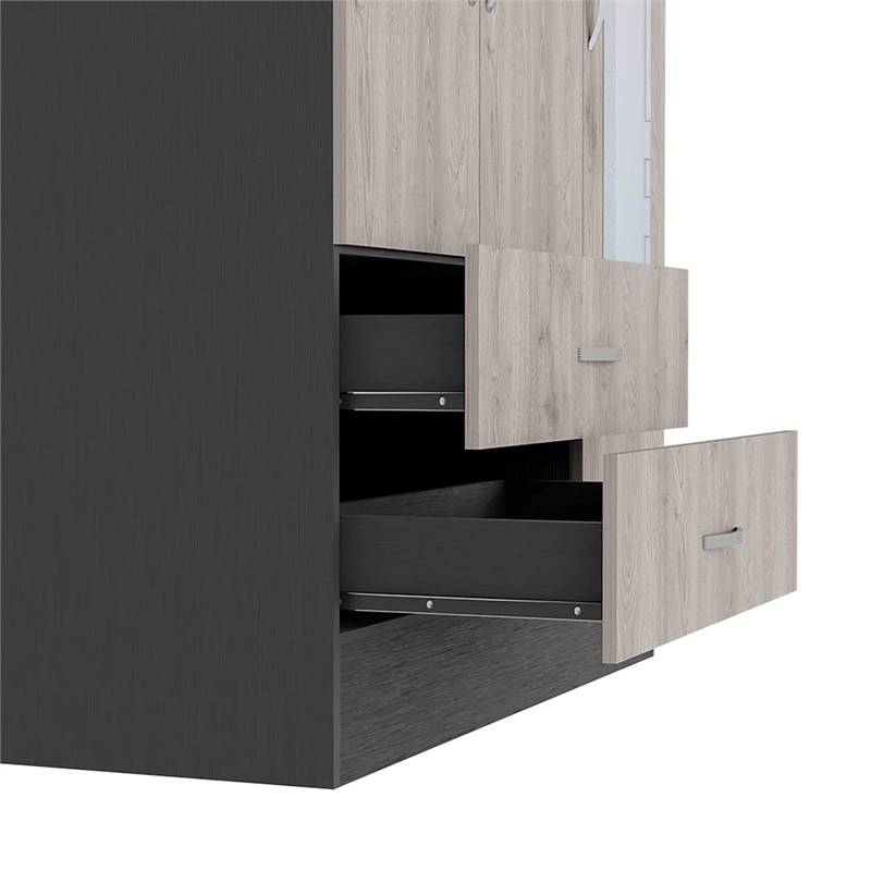 Pemberly Row Mirrored Wood Armoire in Black Wenge and Light Oak