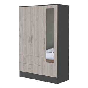 Pemberly Row Mirrored Wood Armoire in Black Wenge and Light Oak