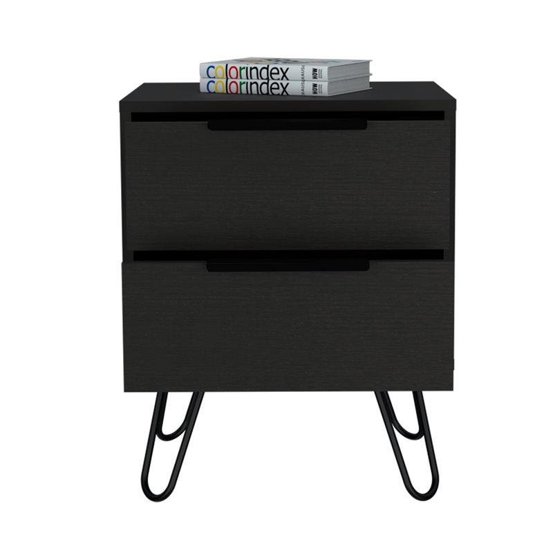 Pemberly Row Metal Bedroom Nightstand with 2 Drawers in Black