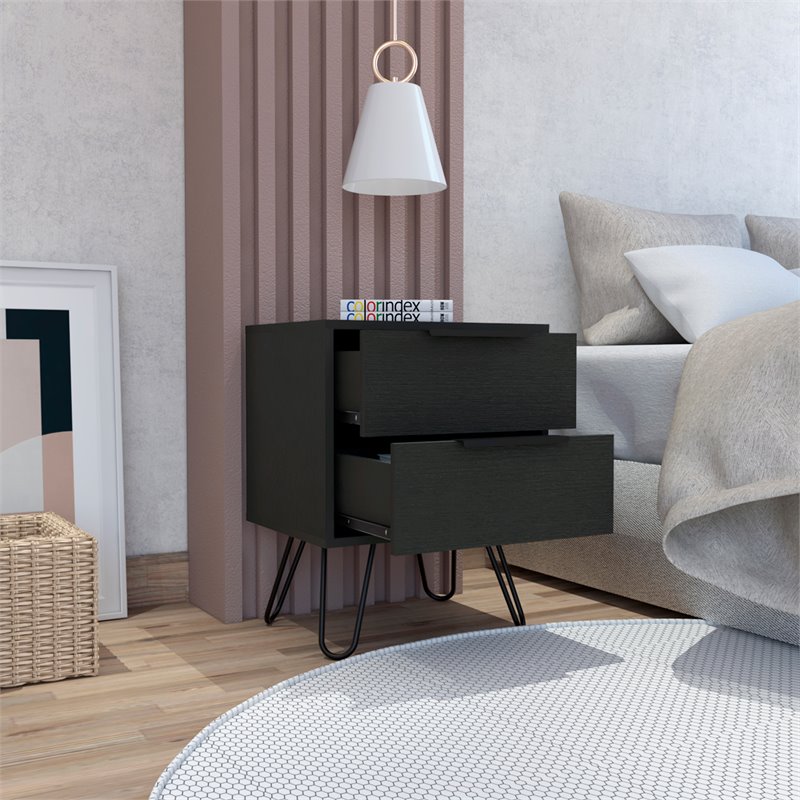 Pemberly Row Metal Bedroom Nightstand with 2 Drawers in Black