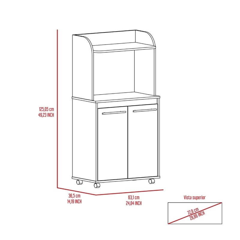 Pemberly Row 2 Door Engineered Wood Rolling Kitchen Cart in White