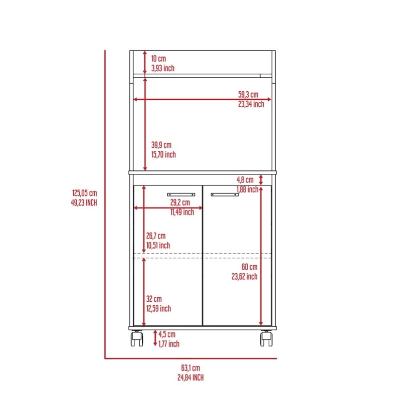 Pemberly Row 2 Door Engineered Wood Rolling Kitchen Cart in White