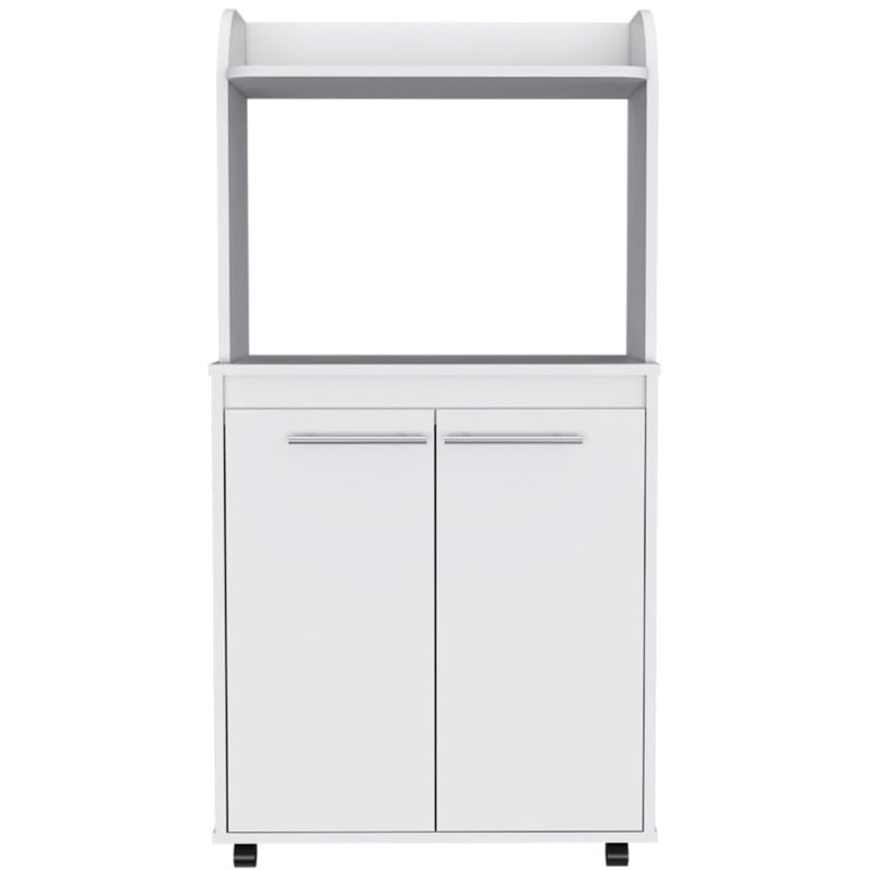 Pemberly Row 2 Door Engineered Wood Rolling Kitchen Cart in White