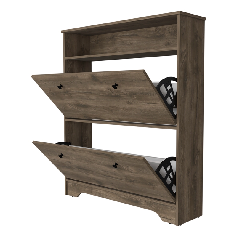 Pemberly Row Engineered Wood Shoe Rack for 12 Pairs in Dark Brown