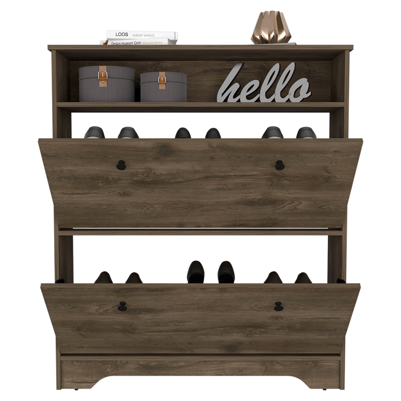 Pemberly Row Engineered Wood Shoe Rack for 12 Pairs in Dark Brown