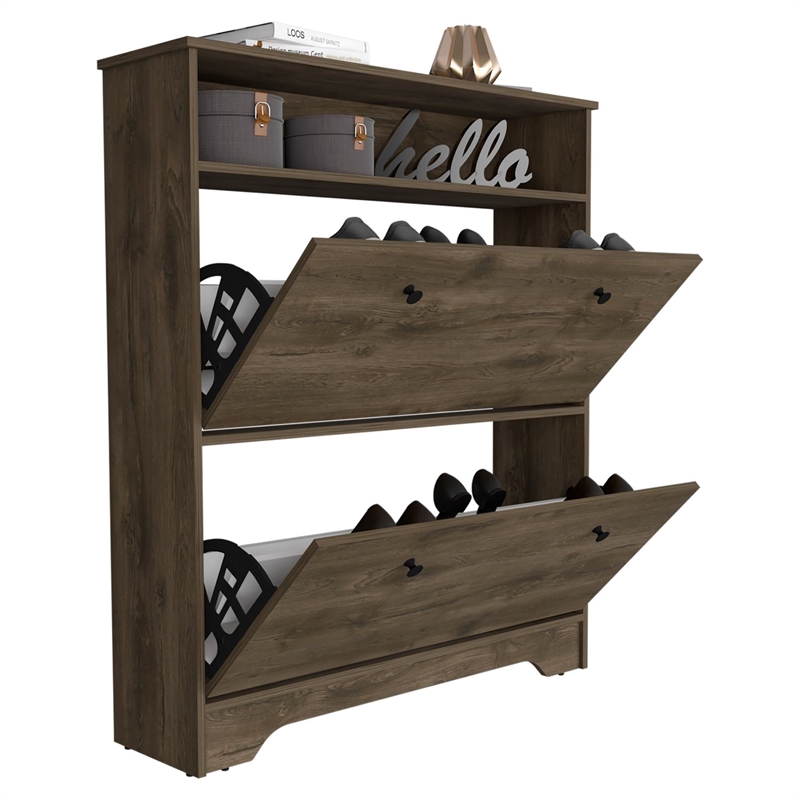 Pemberly Row Engineered Wood Shoe Rack for 12 Pairs in Dark Brown
