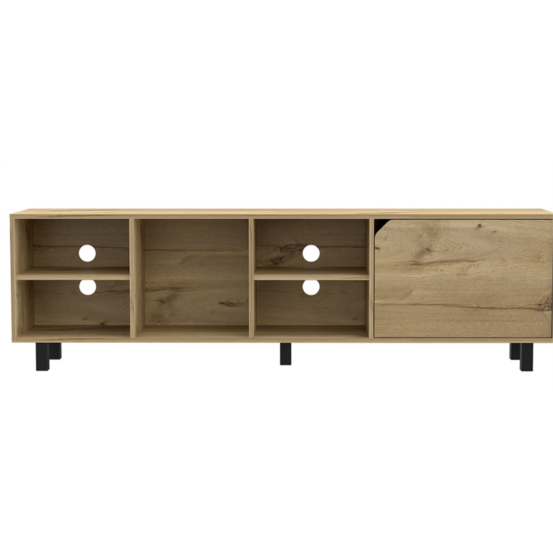 Pemberly Row Engineered Wood TV Stand with 4 Open Shelves in Light Oak