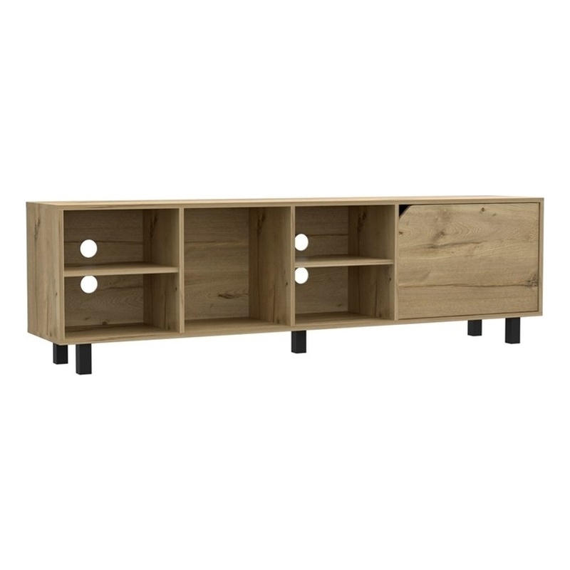 Pemberly Row Engineered Wood TV Stand with 4 Open Shelves in Light Oak