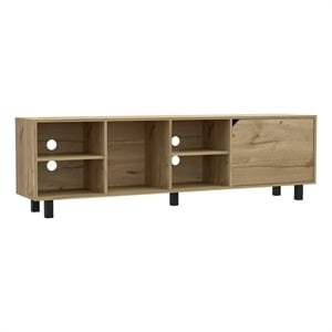 Pemberly Row Engineered Wood TV Stand with 4 Open Shelves in Light Oak