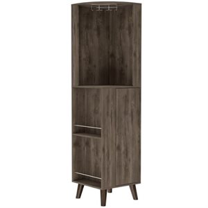 Pemberly Row Corner Bar Cabinet with Drawer Engineered Wood in Dark Brown