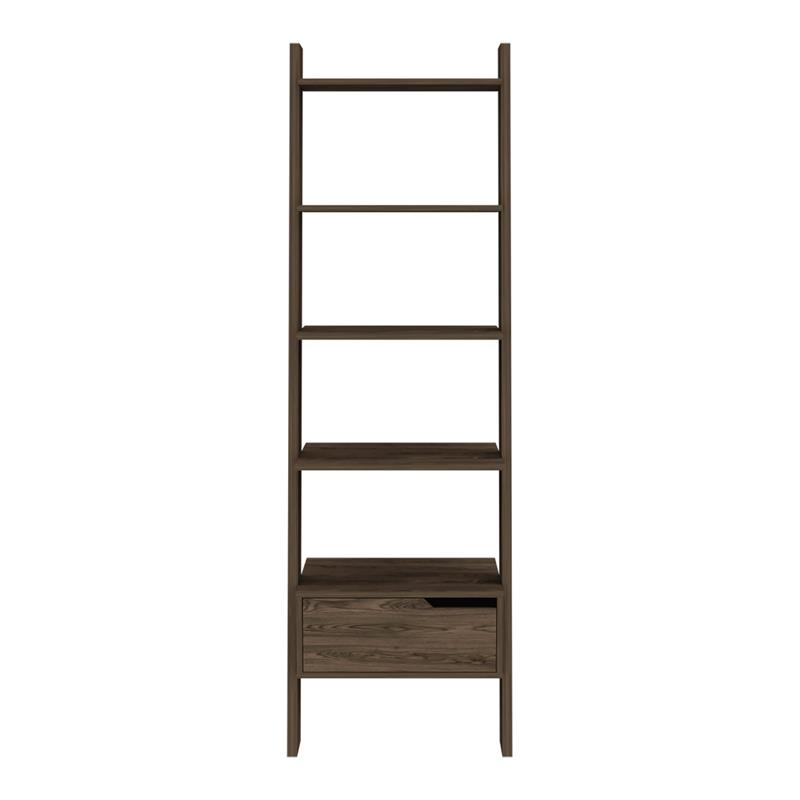 Pemberly Row Engineered Wood Ladder Bookcase with 5 Shelves in Dark Brown