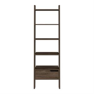 Pemberly Row Engineered Wood Ladder Bookcase with 5 Shelves in Dark Brown