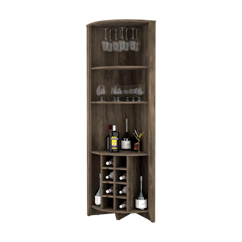 Pemberly Row Corner Bar Cabinet Engineered Wood in Dark Brown