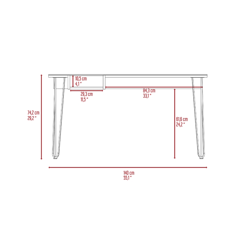 Pemberly Row Modern Wood Desk with Steel Legs 55.1 Inch Wide in Mahogany