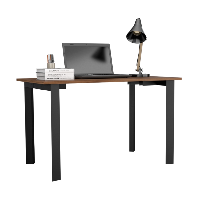 Pemberly Row Modern Wood Office Desk with 4 Steel Legs in Mahogany