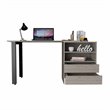 Pemberly Row Modern Wood Desk with 2 Drawers and 2 Shelves in Light Gray