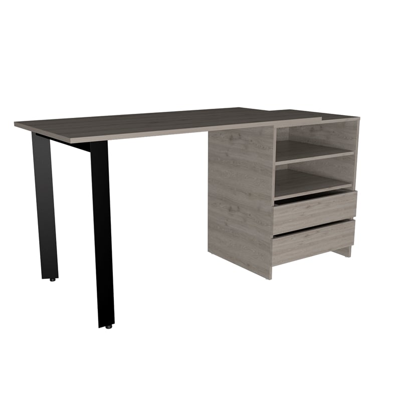 Pemberly Row Modern Wood Desk with 2 Drawers and 2 Shelves in Light Gray