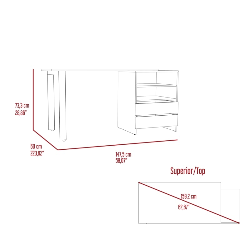 Pemberly Row Modern Wood Desk with 2 Drawers and 2 Shelves in Light Gray
