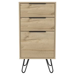 Pemberly Row Modern Metal Dresser with 3 Drawers and 4 Legs in Light Oak