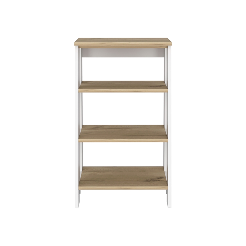 Pemberly Row Modern Wood Linen Cabinet with 4 Shelves in Light Oak/White