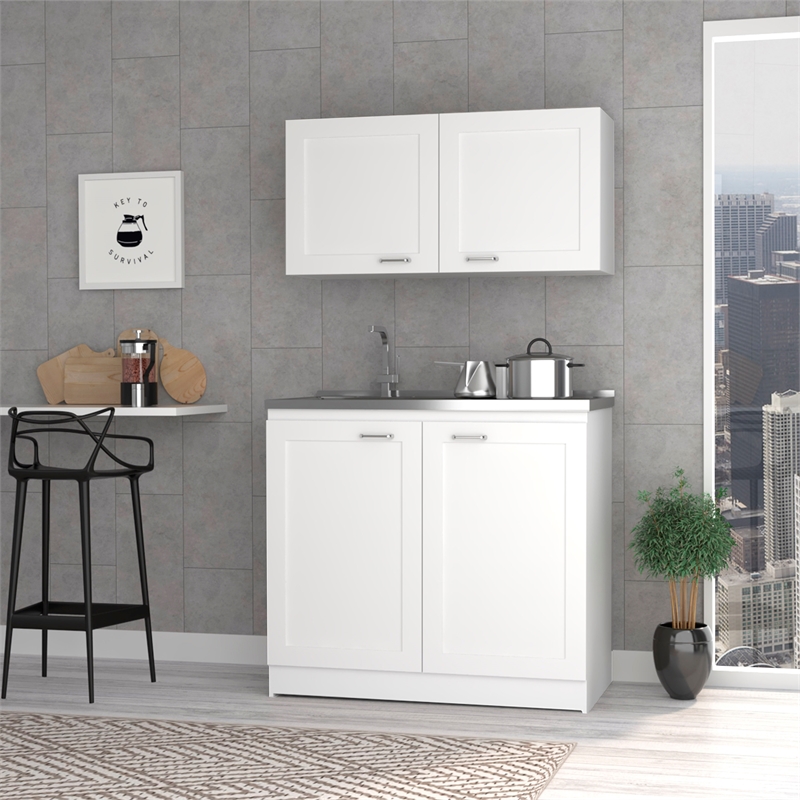 Pemberly Row 1 Shelf Engineered Wood Kitchen Cabinet Set in White