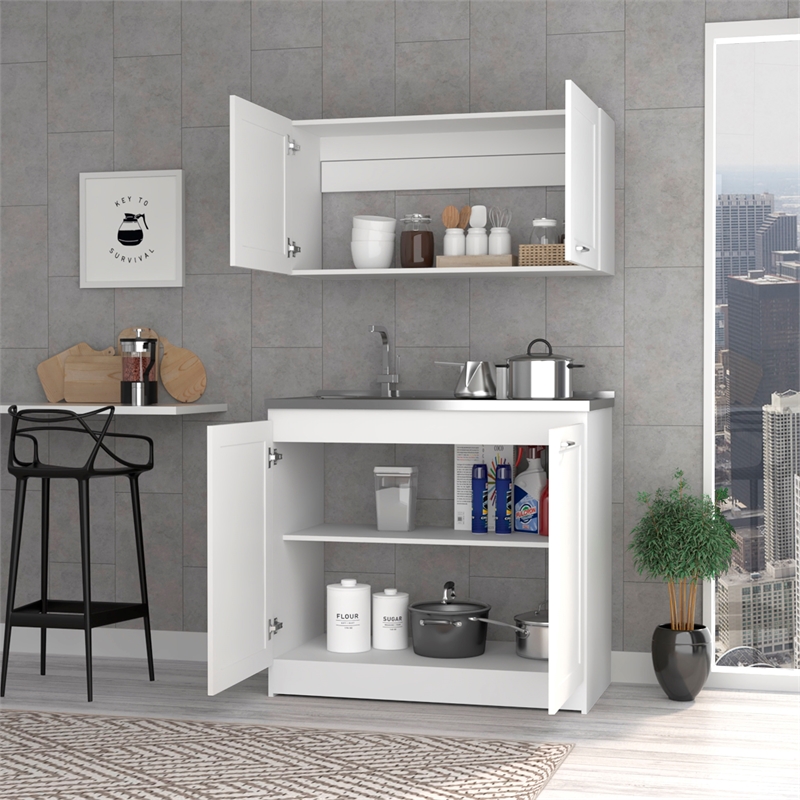 Pemberly Row 1 Shelf Engineered Wood Kitchen Cabinet Set in White