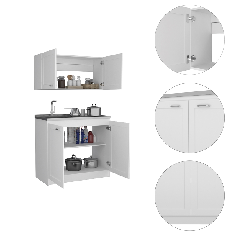 Pemberly Row 1 Shelf Engineered Wood Kitchen Cabinet Set in White