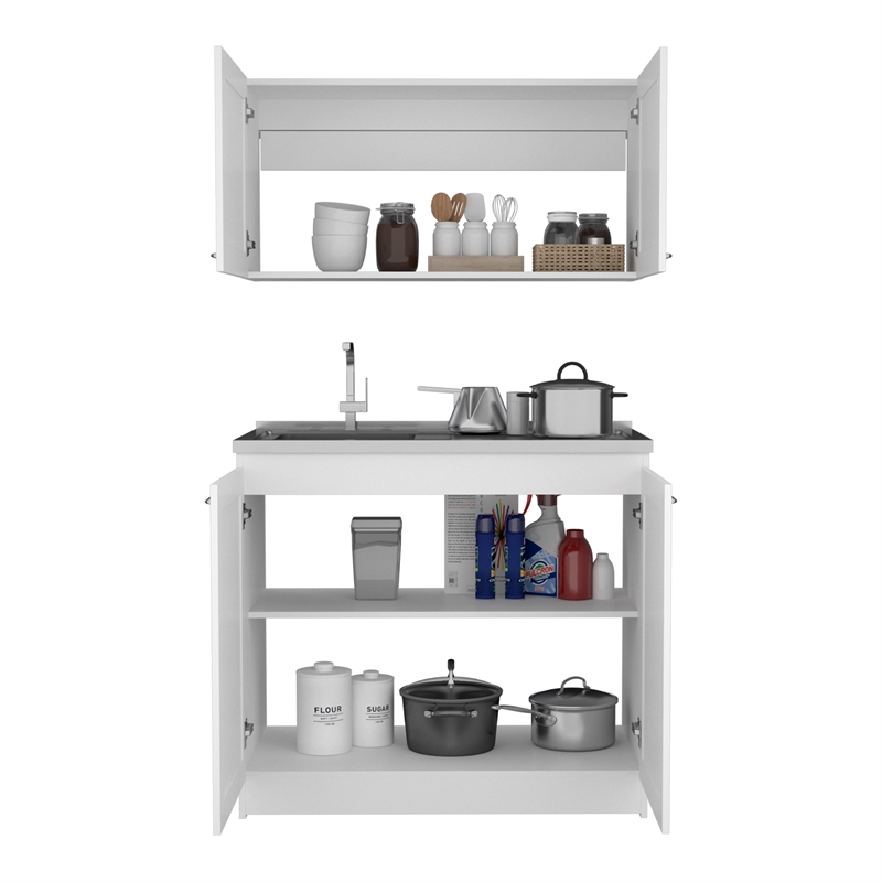 Pemberly Row 1 Shelf Engineered Wood Kitchen Cabinet Set in White