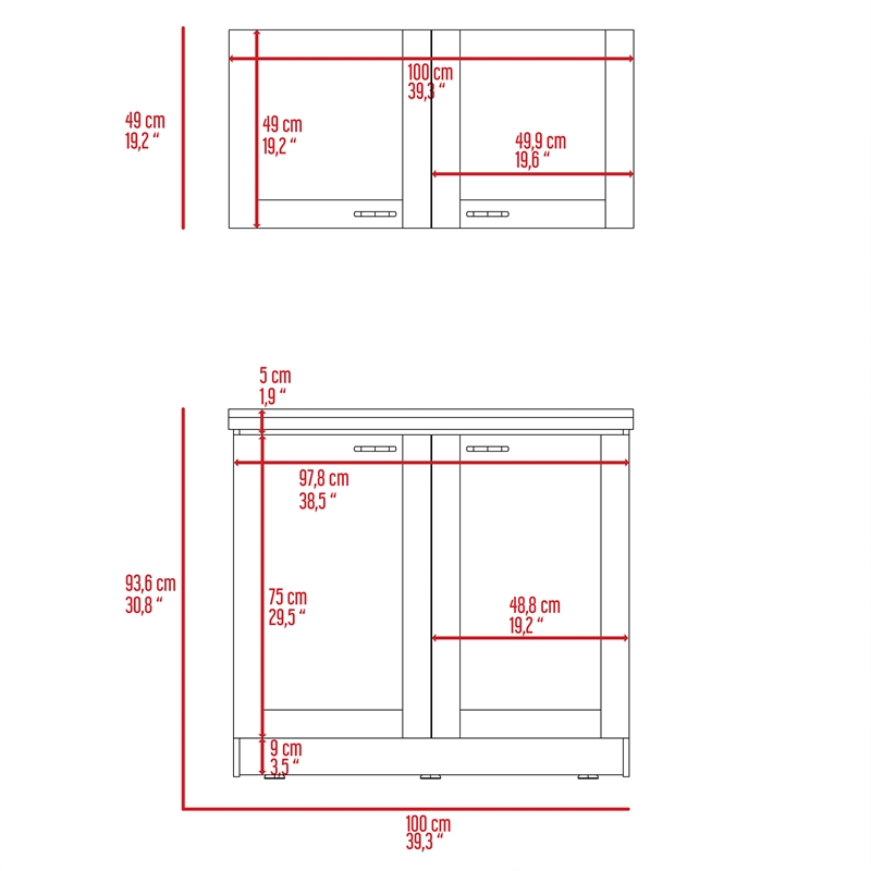 Pemberly Row 1 Shelf Engineered Wood Kitchen Cabinet Set in White