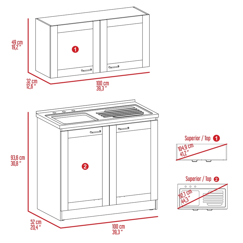 Pemberly Row 1 Shelf Engineered Wood Kitchen Cabinet Set in White
