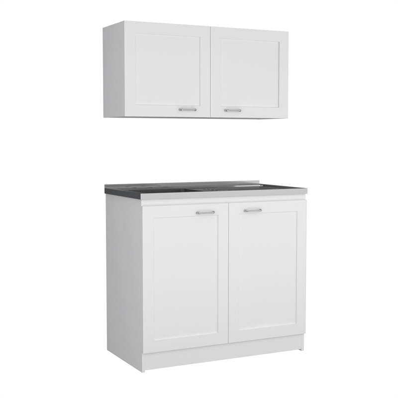Pemberly Row 1 Shelf Engineered Wood Kitchen Cabinet Set in White