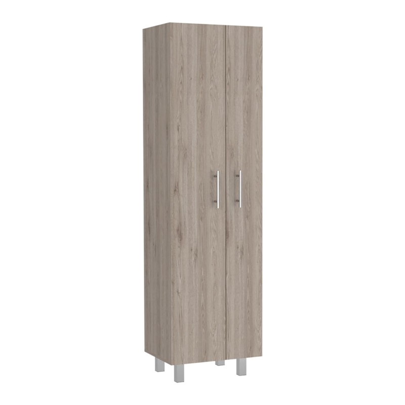 Pemberly Row 5 Shelf Engineered Wood Pantry in Light Gray/White