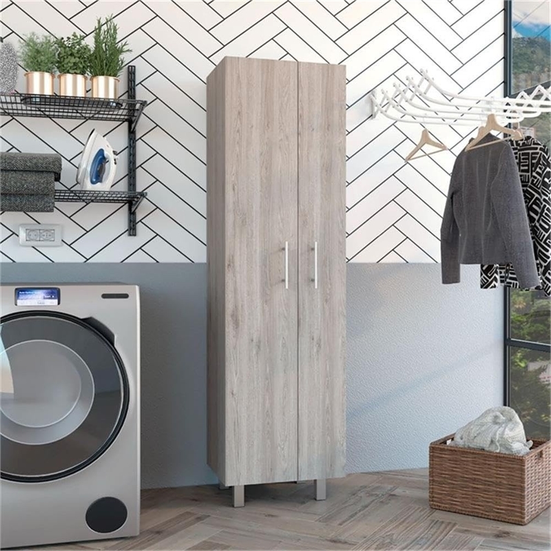 Pemberly Row 5 Shelf Engineered Wood Pantry in Light Gray/White