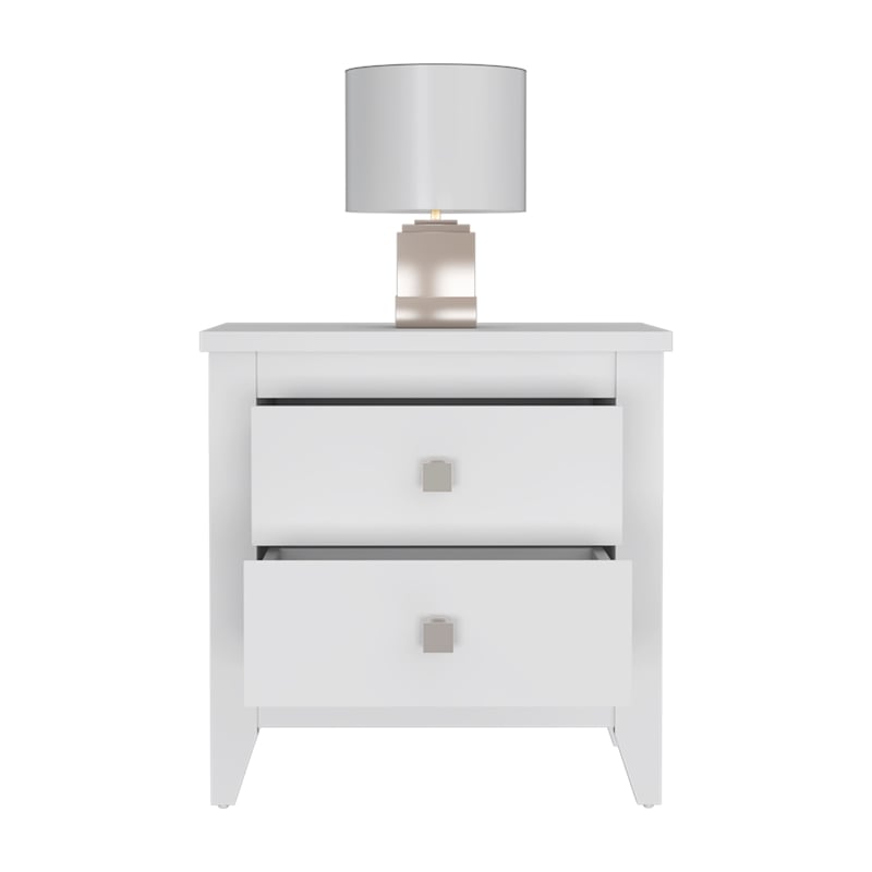 Pemberly Row 2 Shelf Engineered Wood Nightstand with 2 Drawers in White