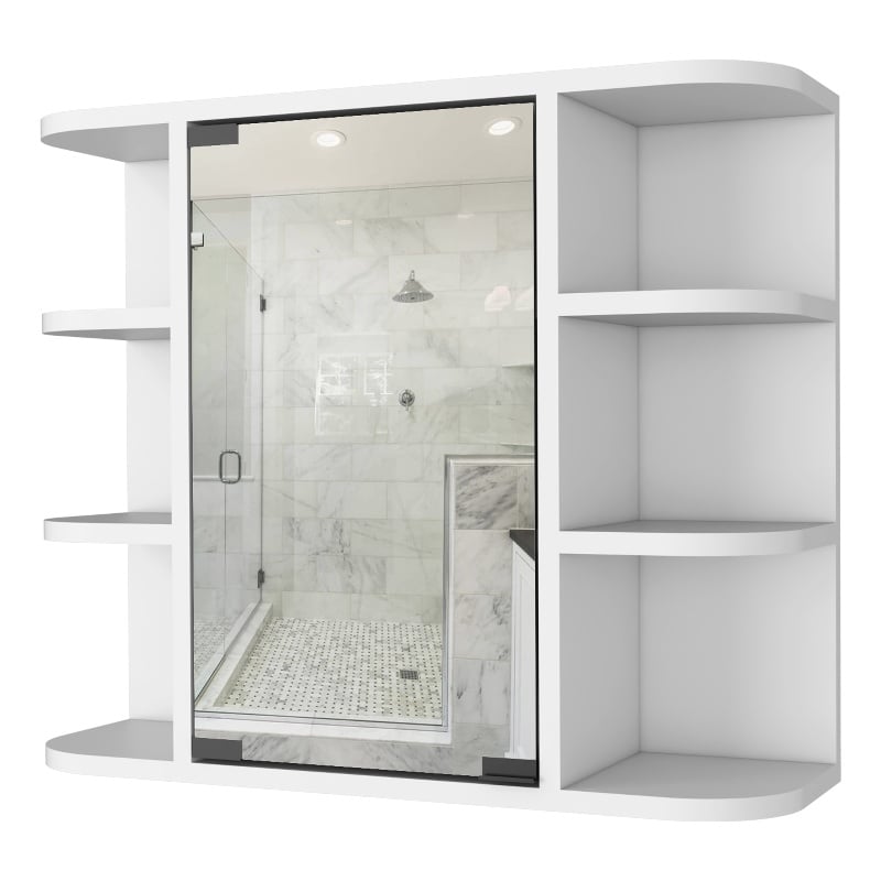 Pemberly Row 24 Inch Engineered Wood Medicine Cabinet with Mirror in White