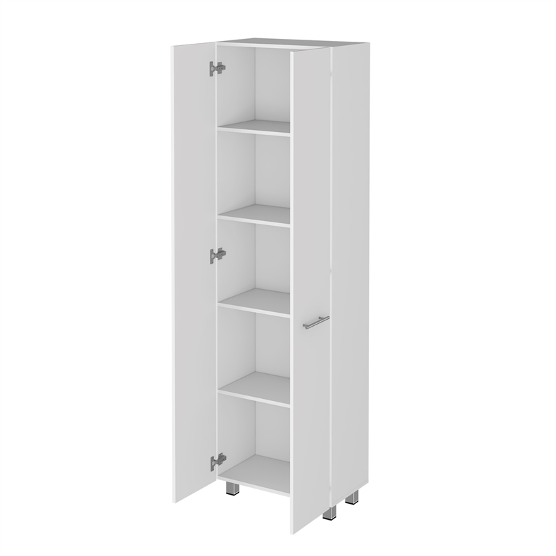 Pemberly Row 79 Inch Engineered Wood Double Door Pantry Cabinet in White