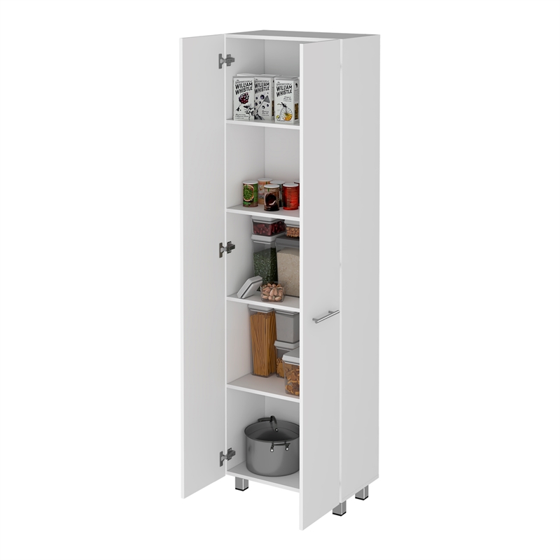 Pemberly Row 79 Inch Engineered Wood Double Door Pantry Cabinet in White