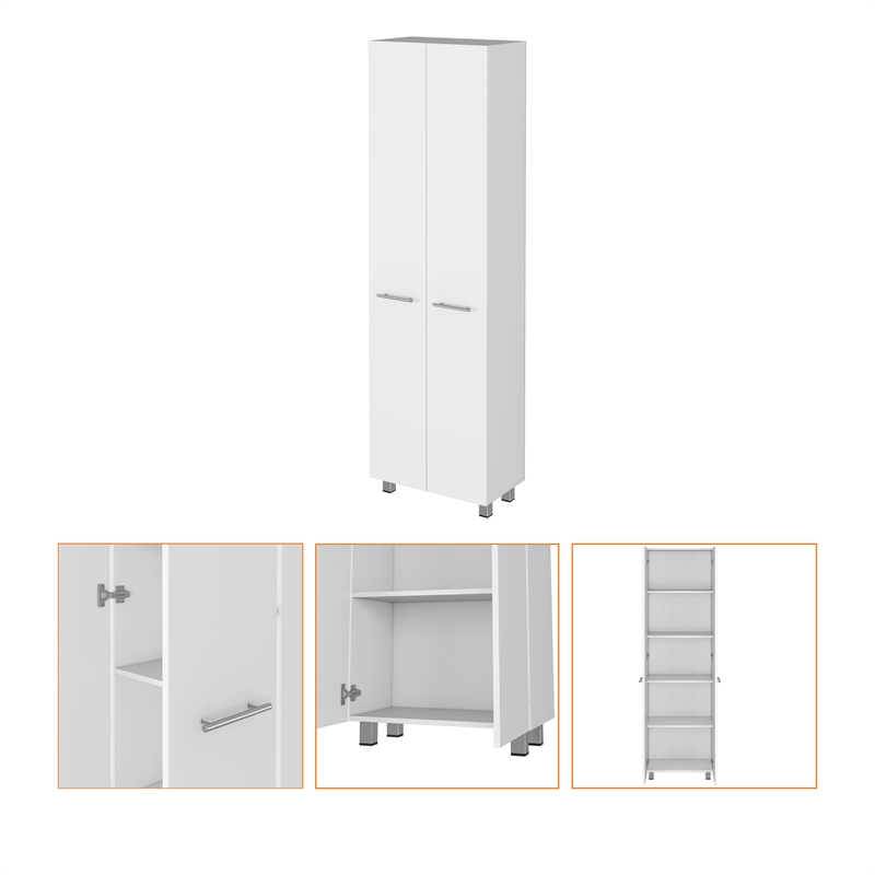 Pemberly Row 79 Inch Engineered Wood Double Door Pantry Cabinet in White
