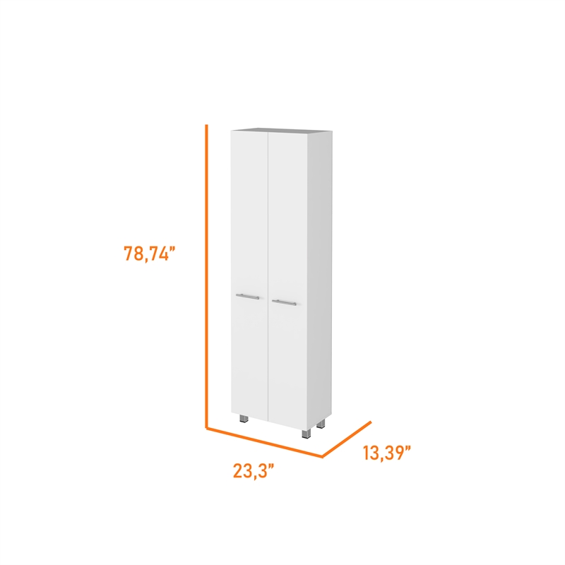 Pemberly Row 79 Inch Engineered Wood Double Door Pantry Cabinet in White