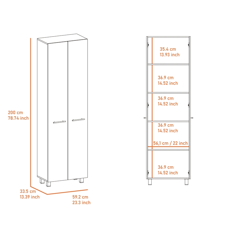Pemberly Row 79 Inch Engineered Wood Double Door Pantry Cabinet in White
