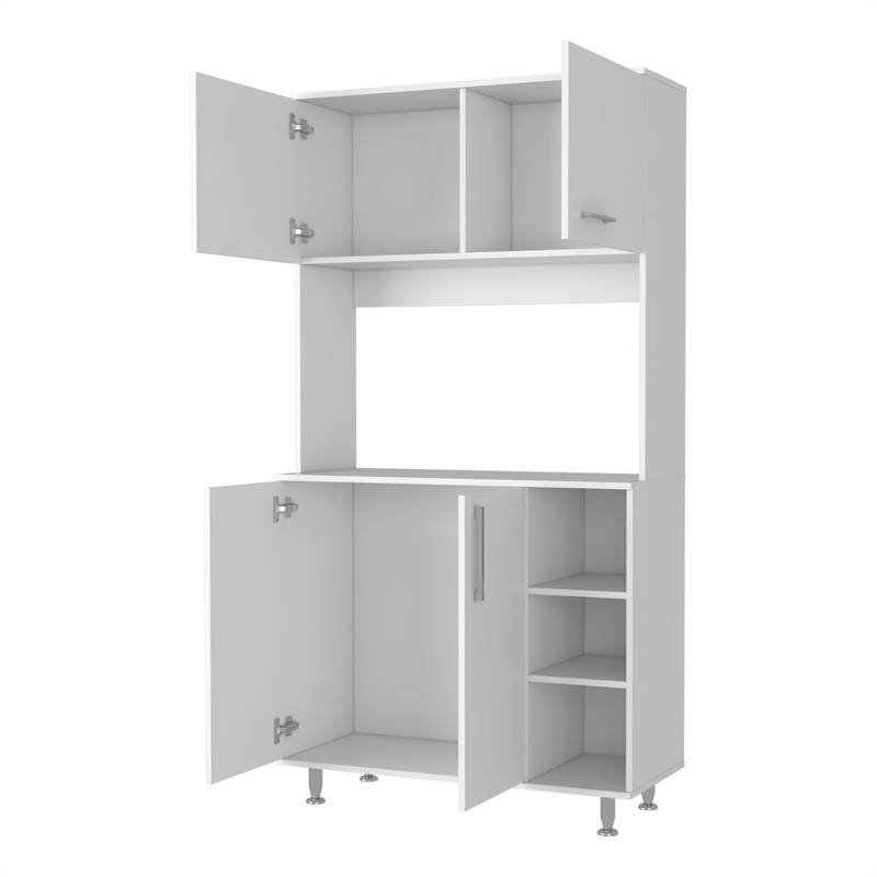 Pemberly Row Engineered Wood Pantry Cabinet with 4 Doors in White