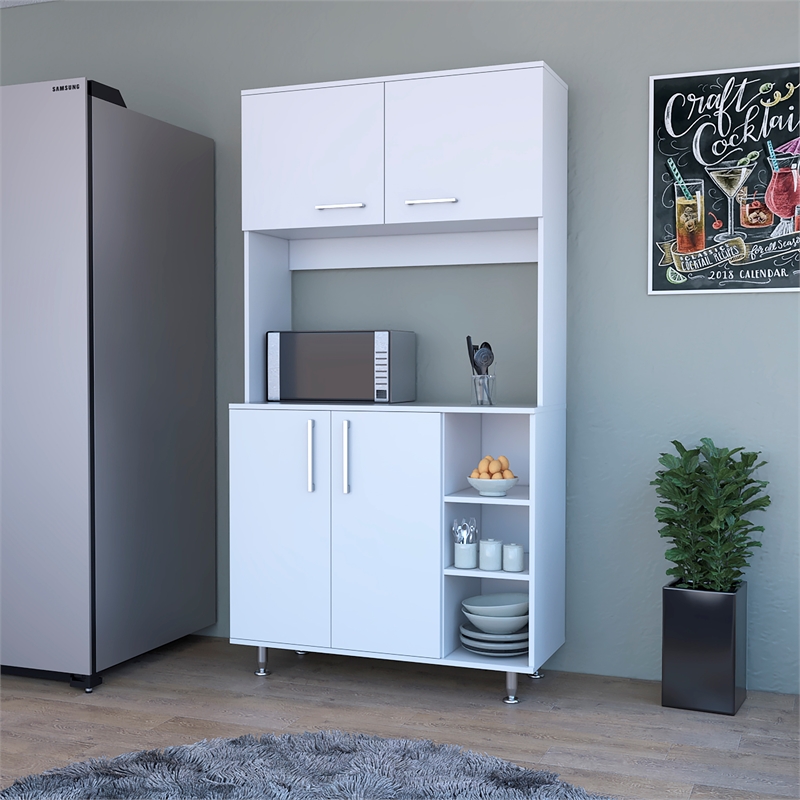 Pemberly Row Engineered Wood Pantry Cabinet with 4 Doors in White