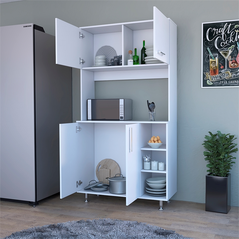 Pemberly Row Engineered Wood Pantry Cabinet with 4 Doors in White