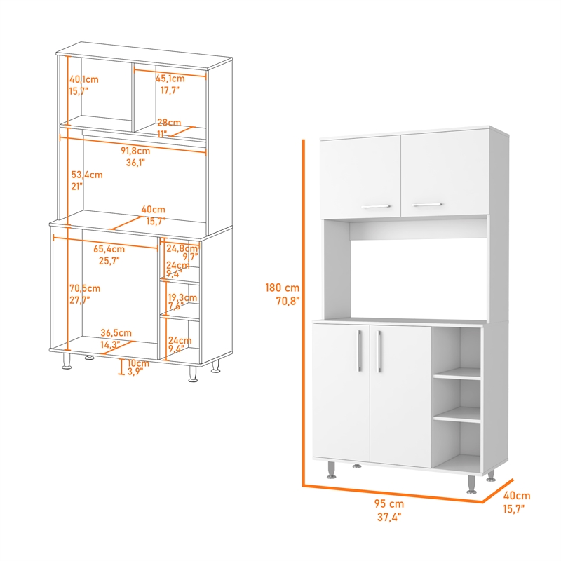 Pemberly Row Engineered Wood Pantry Cabinet with 4 Doors in White
